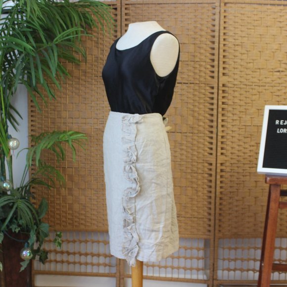 Vintage Ecru Linen Ruffle Skirt Sz M - Picture 2 of 3